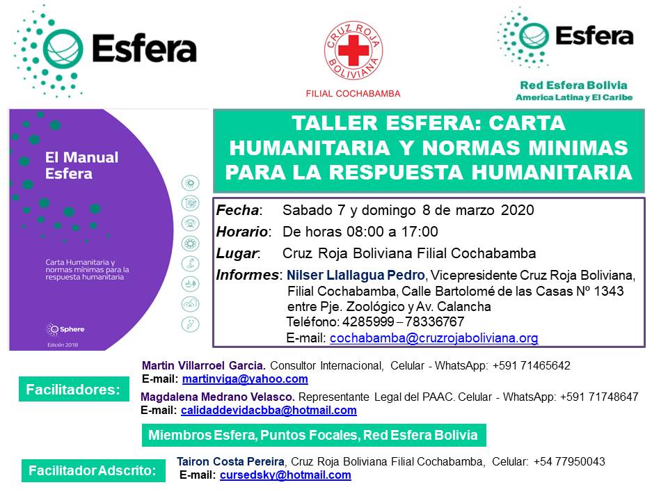 Taller Esfera: Normas Minimas de Respuesta Humanitaria, Cochabamba, Bolivia, mar 2020