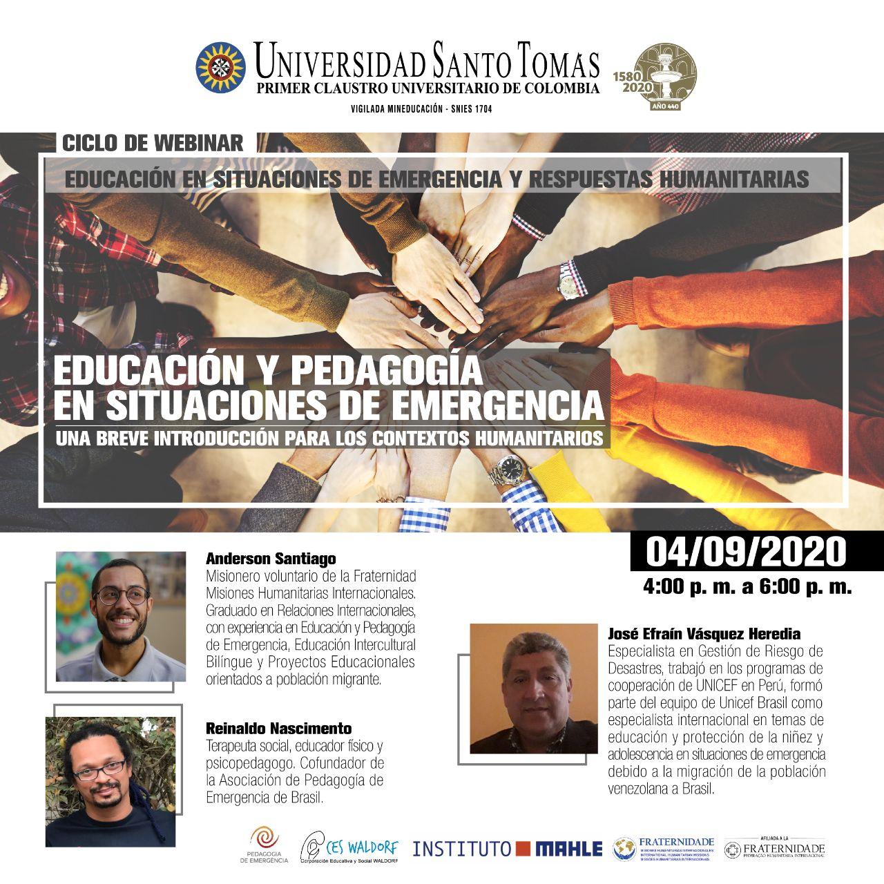 Ciclo de Webinar – Educación en Situaciones de Emergencia y Respuestas Humanitarias, Online, 4 sep 2020