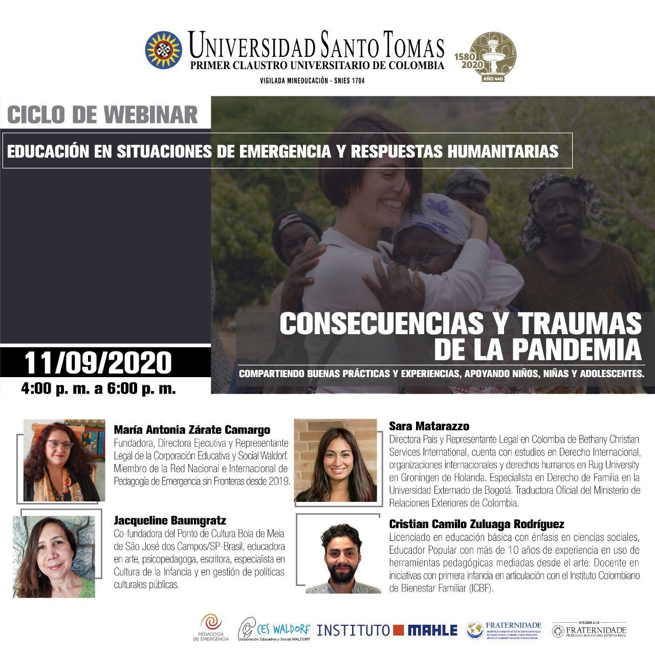 Ciclo de Webinar – Educación en Situaciones de Emergencia y Respuestas Humanitarias, Online, 11 sep 2020