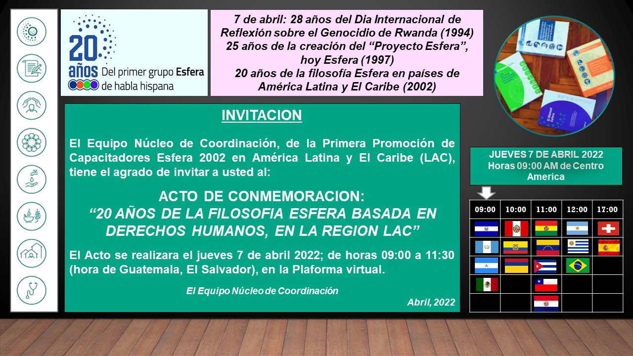 Acto de Conmemoración: “20 Años de la Filosofía Esfera basada en derechos humanos, en la Region LAC”, Online, Bolivia, 7 April 2022