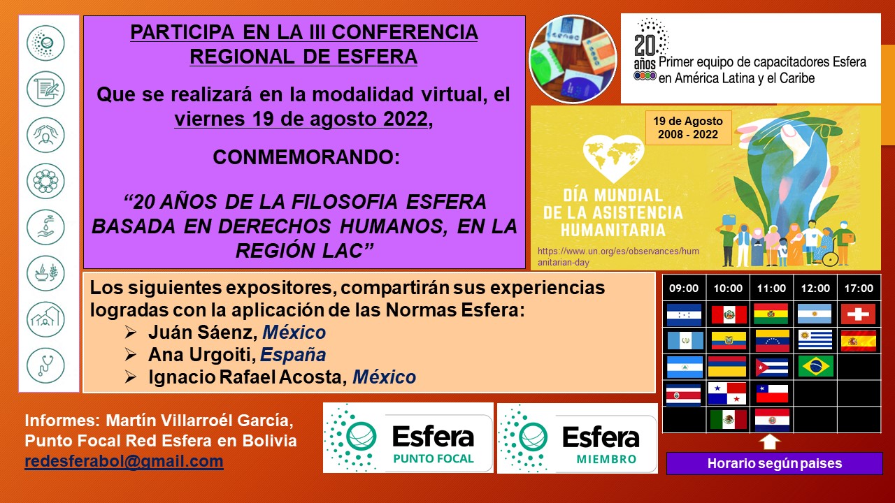 Tercera Conferencia Regional: 20 Años de la Filosofia Esfera, en la Region de America Latina y El Caribe, 19 August 2022