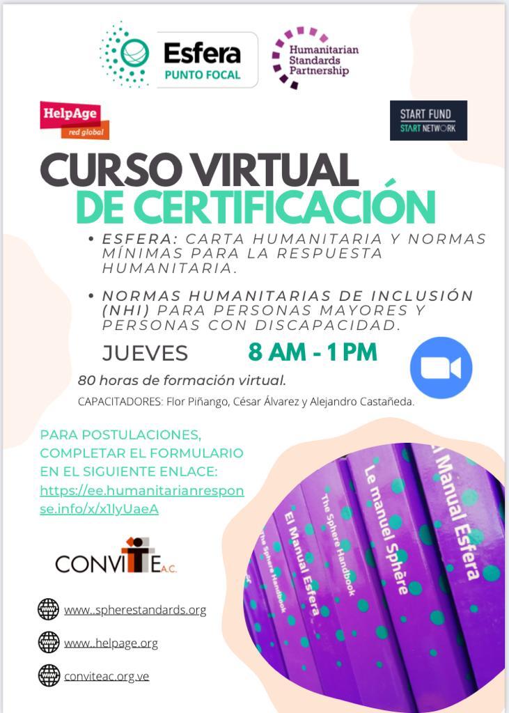 Curso virtual Internacional sobre el Manual Esfera, Venezuela, 7 septiembre – 23 noviembre 2022