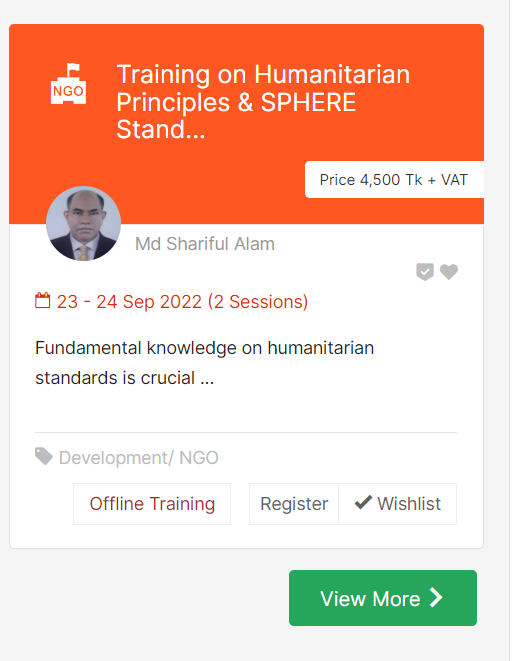 Training on Humanitarian Principles & SPHERE Standards, 23-24 September 2022, Bangladesh