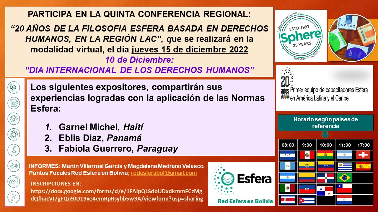 Quinta Conferencia Regional en Conmemoración a: “20 Años de la Filosofía Esfera en la paises de la Region LAC”, 15 December 2022, Bolivia, Online