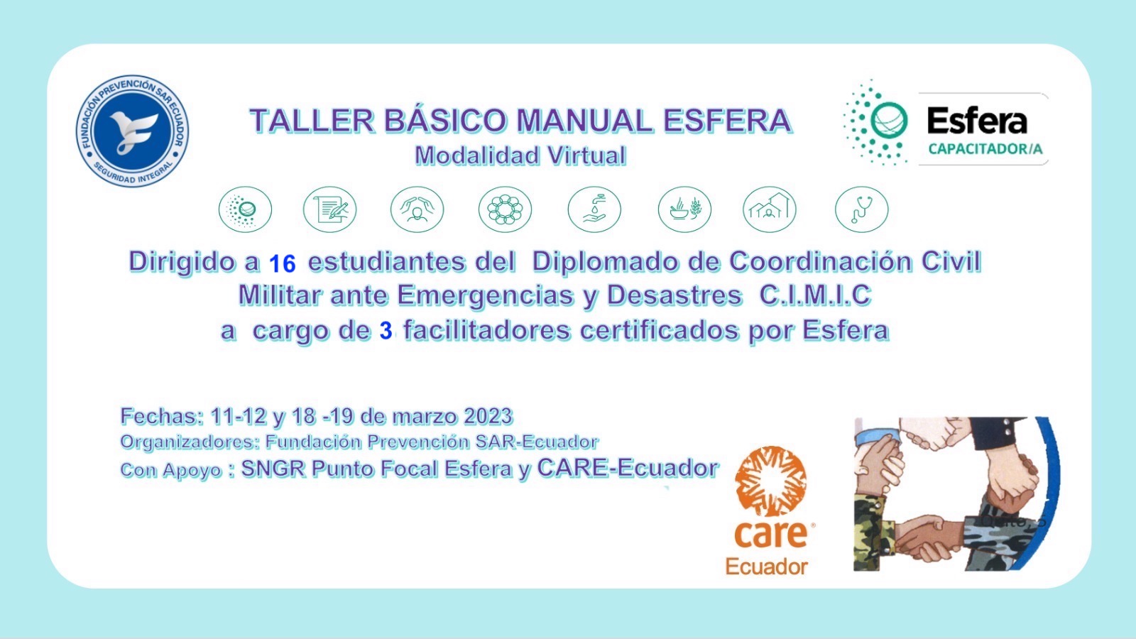 Taller Virtual: El Manual Esfera, Carta Humanitaria y Normas Mínimas, online, Ecuador, March 2023 CIMIC