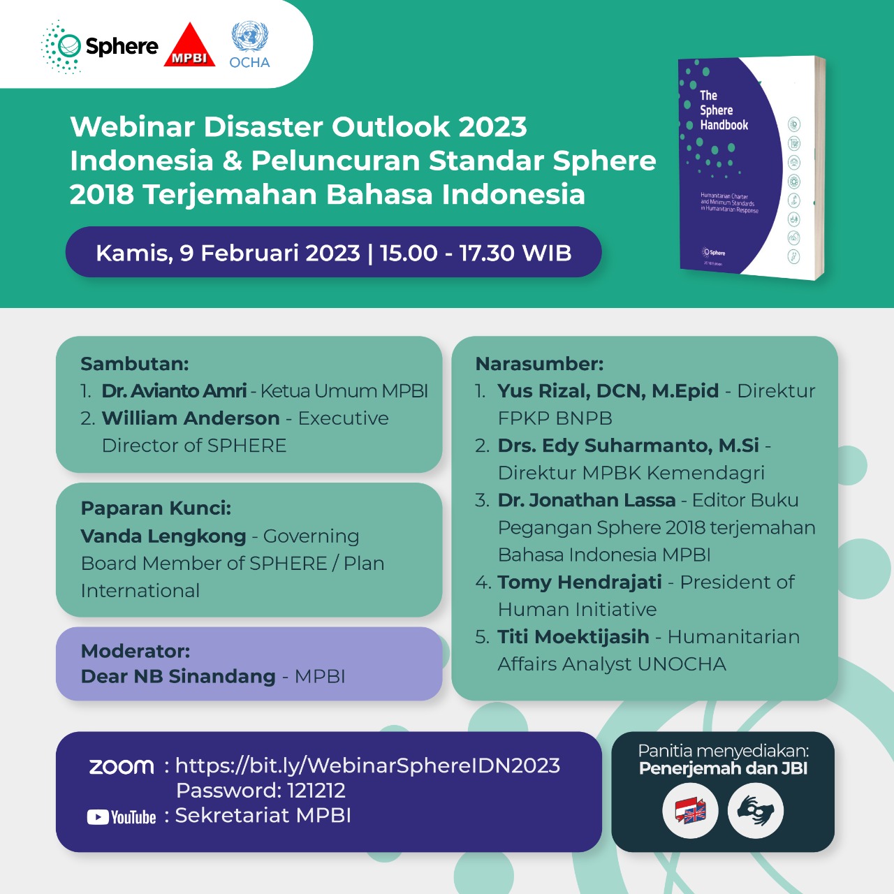 Indonesia Disaster Outlook Webinar & Launch of Sphere Handbook 2018 Edition Bahasa Indonesia Translation, 9 February 2023