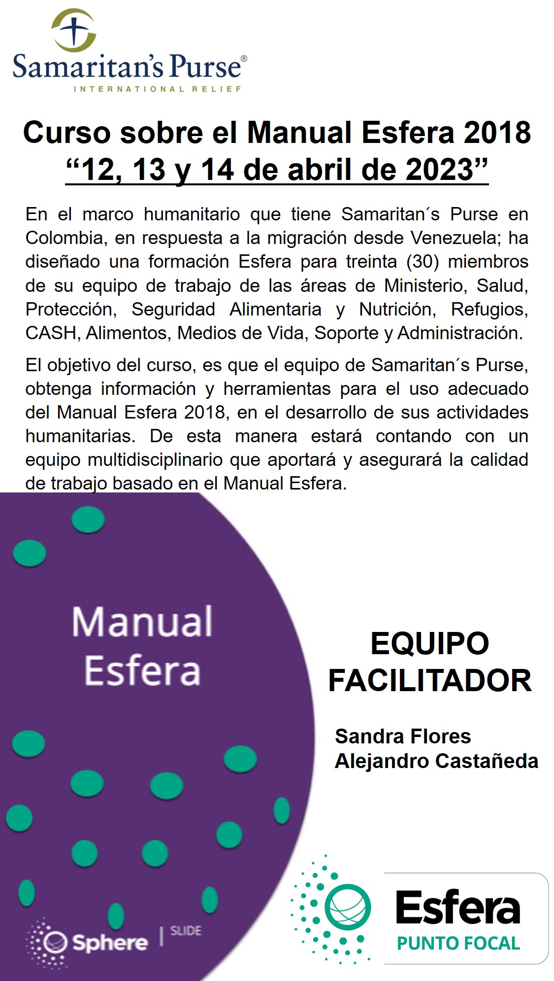 Curso sobre el Manual esfera Colombia, Cucuta, 12-14 abril 2023