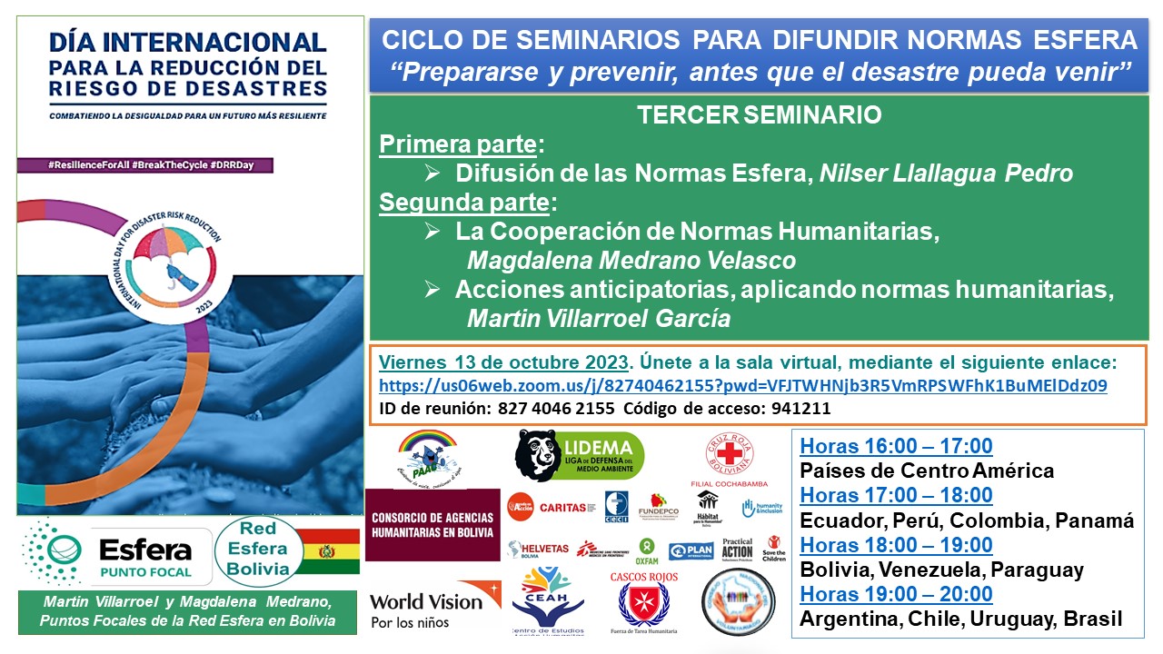 Seminario de difusion de Normas Esfera y Normas humanitarias, online, Bolivia,13 October 2023