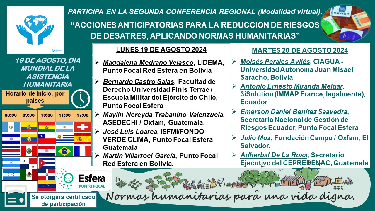 SEGUNDA CONFERENCIA REGIONAL VIRTUAL:  “ACCIONES ANTICIPATORIAS PARA LA REDUCCION DE RIESGOS DE DESATRES, APLICANDO NORMAS HUMANITARIAS”