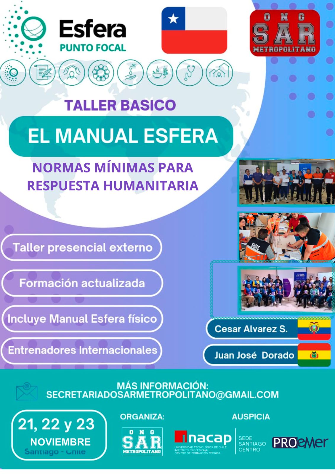 Taller  “El Manual Esfera” Las Normas Mínimas en la Respuesta Humanitaria, Santiago de Chile, 21-22-23 Nov. 2024