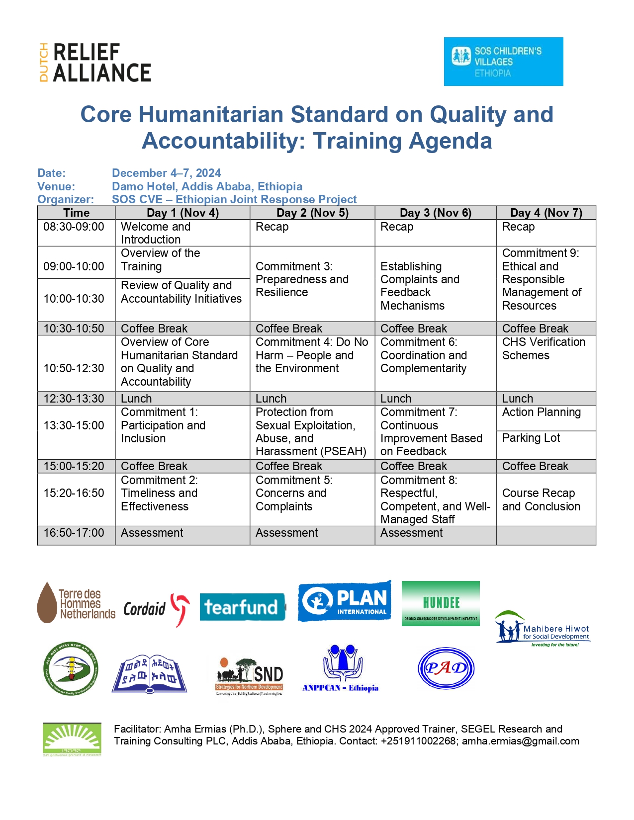 Core Humanitarian Standard on Quality and Accountability Training, Ethiopia, 4-7 December 2024