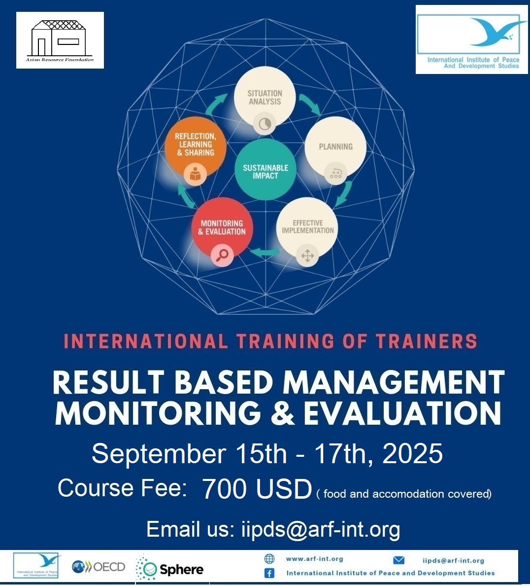 International Training of Trainers (ToT) on Result Based Management, Monitoring & Evaluation, September 15th – 17th,2025, Bangkok, Thailand