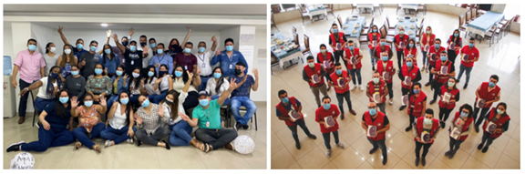 Two photos showing Sphere workshop participants